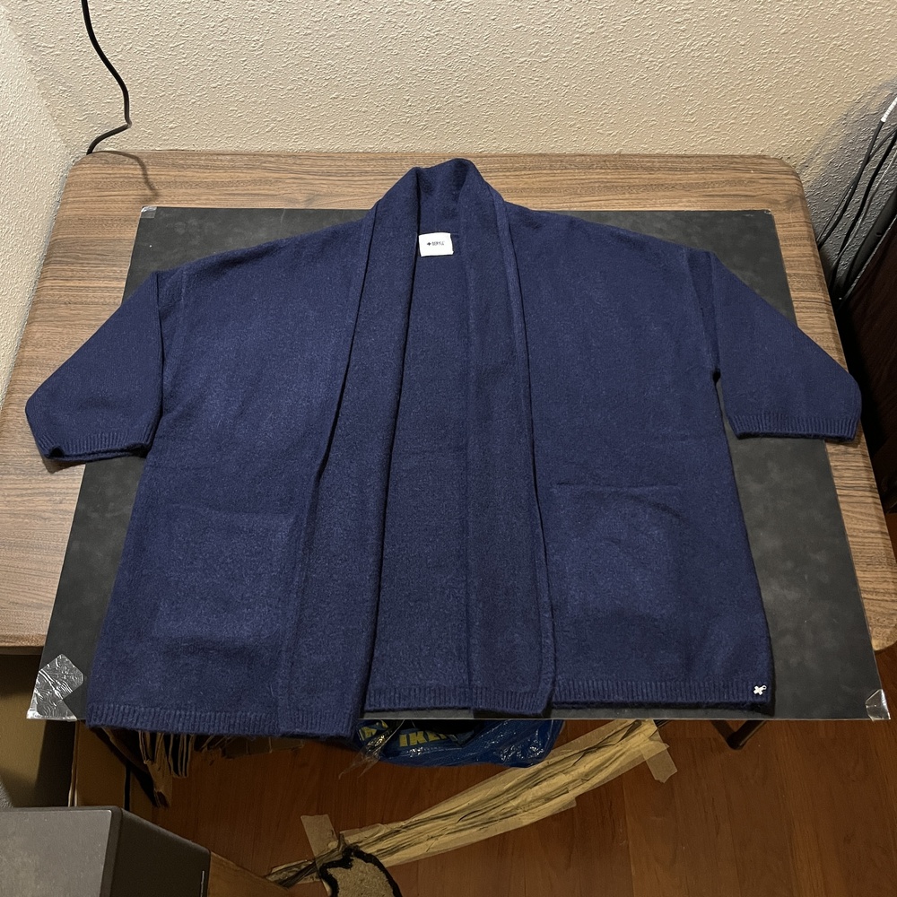 Beryll Cashmere Sweater Mens one size Blue Open Front Cape Robe Cardigan Jacket